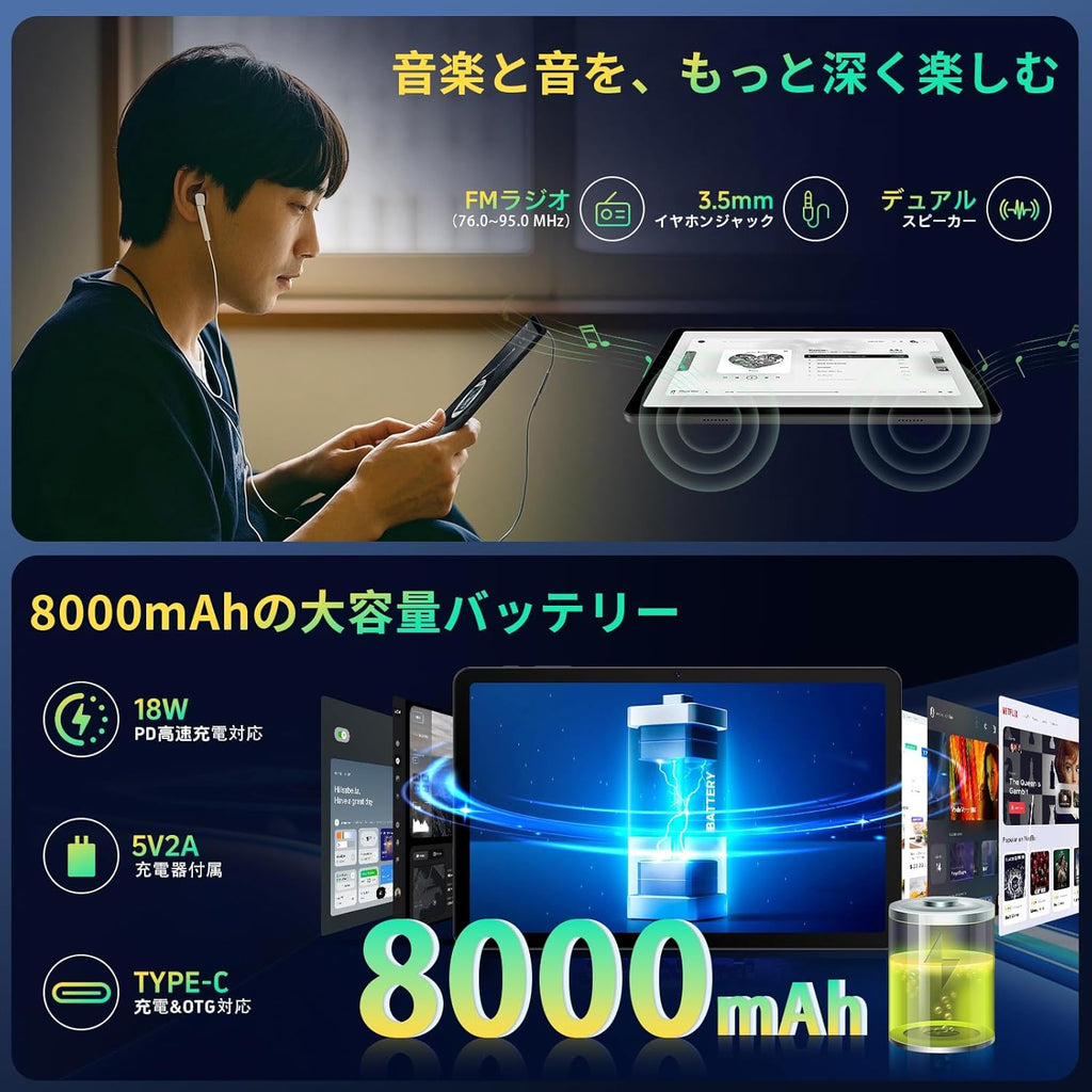 【Android 15 タブレット 12インチ】Rebecco K90 アンドロイド タブレット wi-fiモデル 2K IPS大画面 T615チップ RAM24GB+ROM128GB Android Tablet 12インチ 顔認識+GPS+OTG Widevine L1&Netflix 無線投影+画面分割+FMラジオ 8000mAh 18W急速充電 GMS/TELEC認証