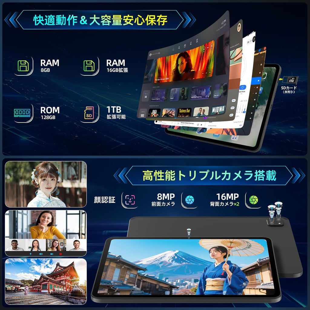 【G99 タブレット Android15】Rebecco M50 タブレット simフリー Helio G99 Tablet 11.4インチ android tablet 2.4K IPS 90Hz RAM24GB+ROM128GB トリプルカメラ 顔認証 GPS搭載 4G通話/BT5.2/OTG/無線投影/GMS/Widevine L1対応 8000mAh 515g軽量