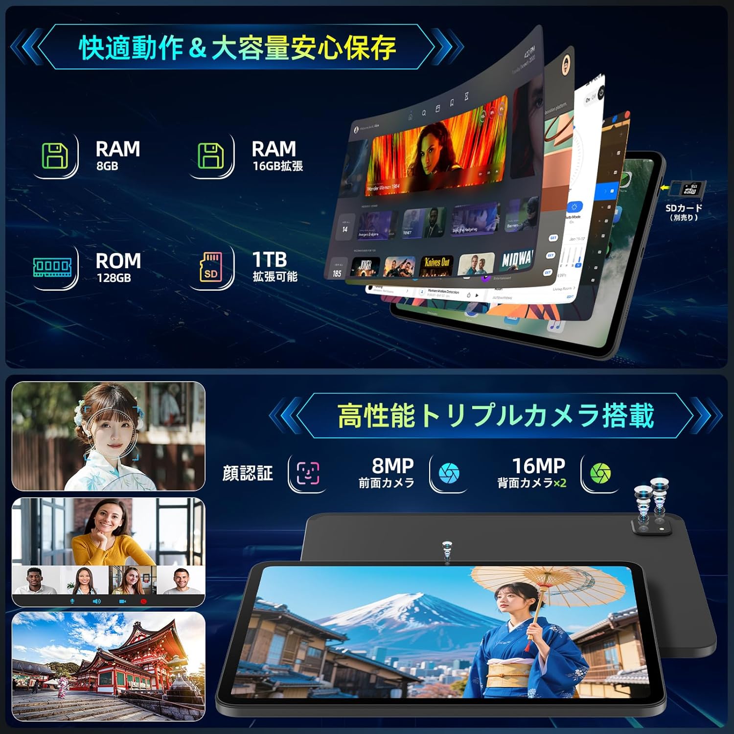 【G99 タブレット Android15】Rebecco M50 タブレット simフリー Helio G99 Tablet 11.4インチ android tablet 2.4K IPS 90Hz RAM24GB+ROM128GB トリプルカメラ 顔認証 GPS搭載 4G通話/BT5.2/OTG/無線投影/GMS/Widevine L1対応 8000mAh 515g軽量